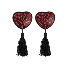 Cache Tetons Heart Strass Negro / Rojo