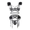 Black lingerie set with down feathers