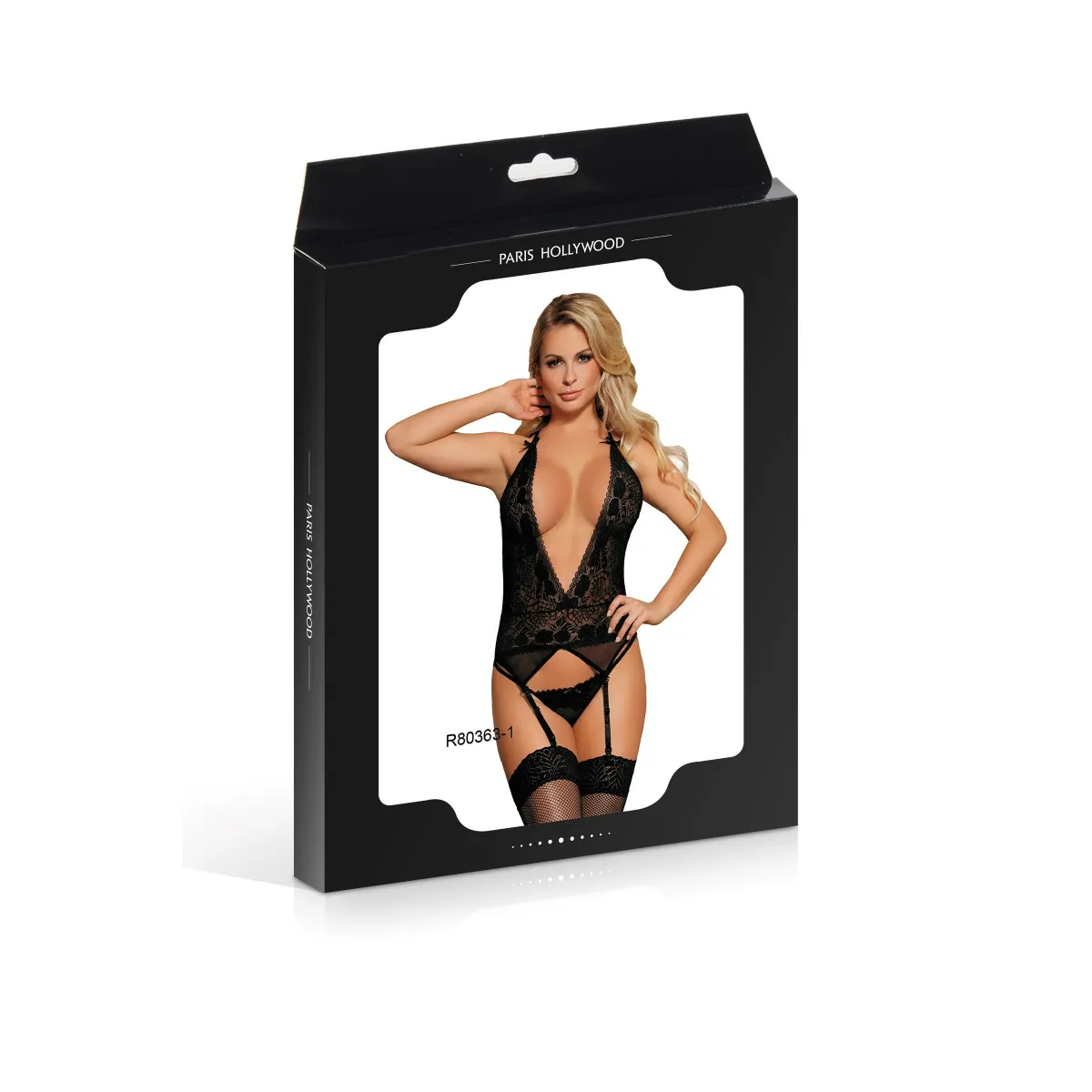 Guêpière noire profond décolleté avec string