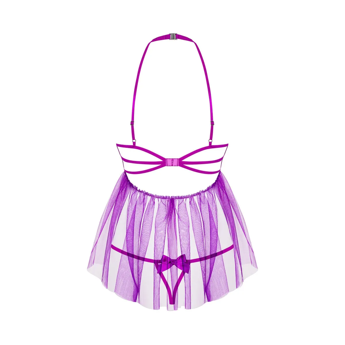 Nuisette courte volante seins nus et string