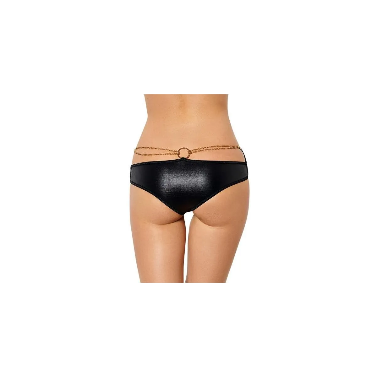 Wetlook black tanga and golden kidney chain