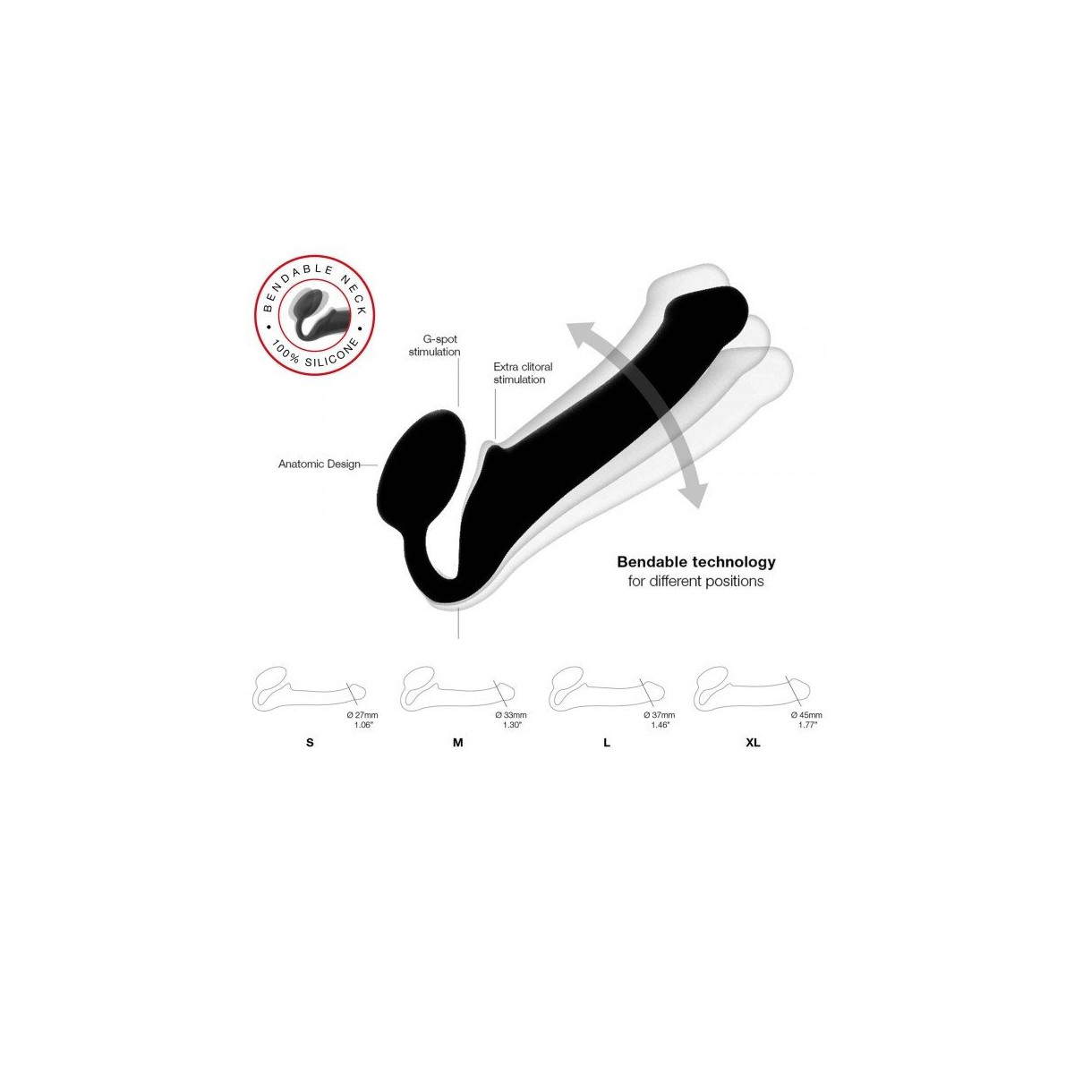 Strap-On Semi-Realiste Bendable Noir - L